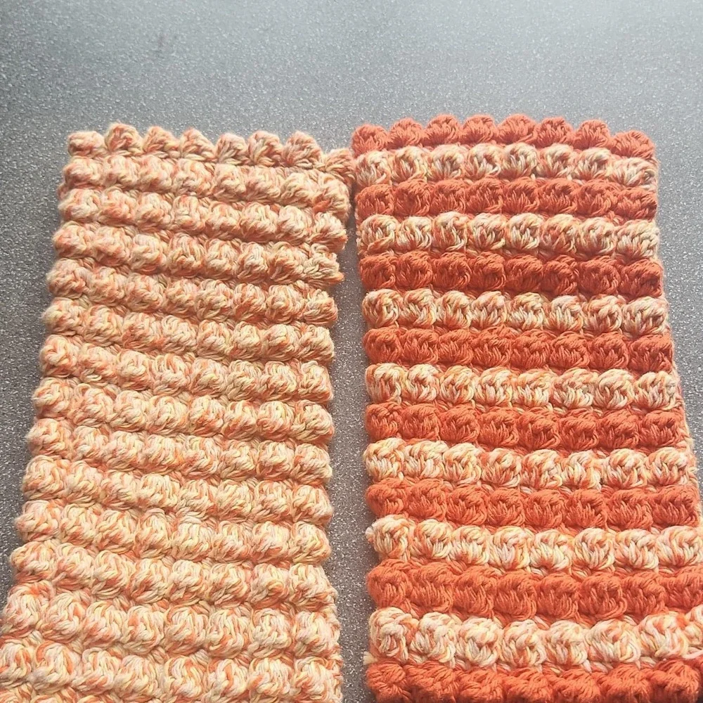 Handmade Crocheted swifter covers.‎ Reusable.  Set of 2 Orange and Beige